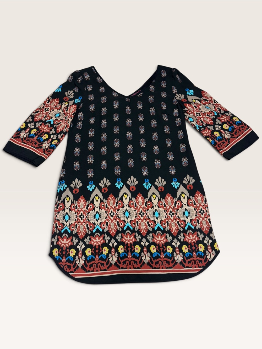 Rock & Roll Cowgirl Boho Western V-Neck Tunic Dress Size Small